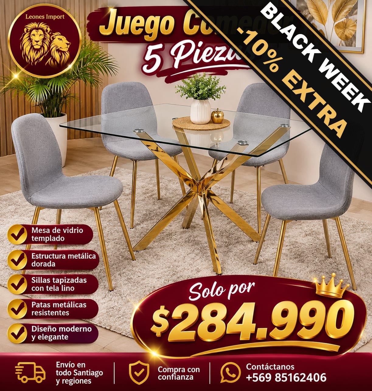 Juego de Comedor 5 Piezas Vidrio Gold - Imagen 2