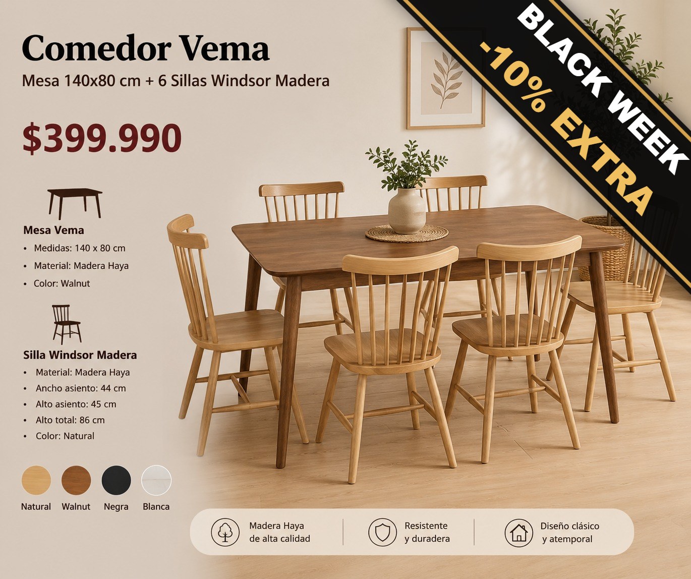 Comedor Vema 6 Sillas Windsor - Imagen 2