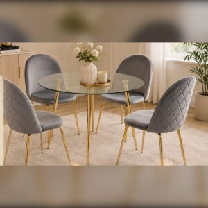 Juego de Comedor Strong Redondo + 4 Sillas Serena Gold