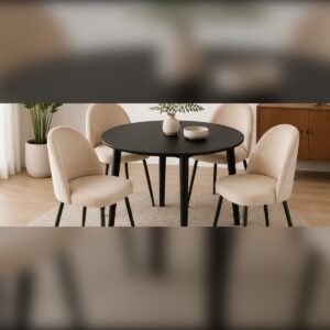 Combo Mesa Vema Negra + 4 Sillas Luxury Felpa