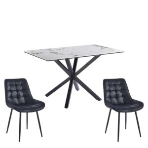 Juego de comedor Madrid Stone + 4 sillas Capitone Antique